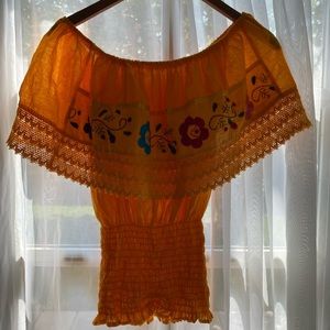 Embroidered Off the Shoulder Top